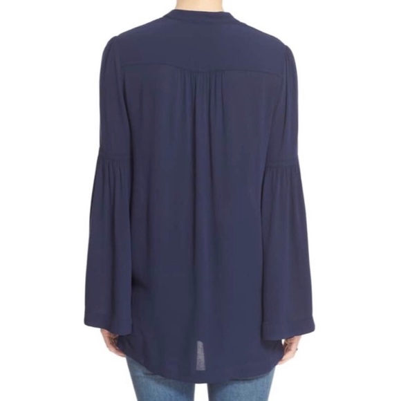 Free People Navy Blue Henley 3/4 Bell Sleeve High Low Tunic Peasant Top - Picture 8 of 15